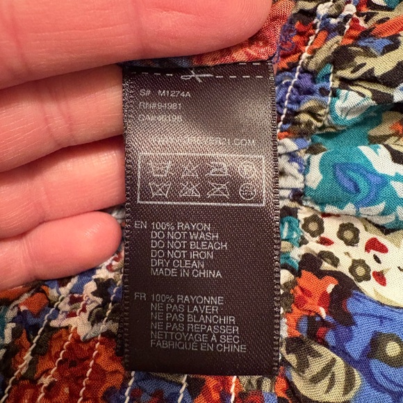 Forever 21 Boho Western Floral Babydoll Top Puff Sleeve Crochet Neck Blue/Red - Picture 6 of 8